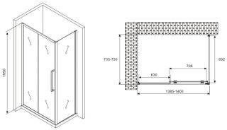 Душевой уголок ABBER Schwarzer Diamant AG30140MH-S75M 140x75см хром